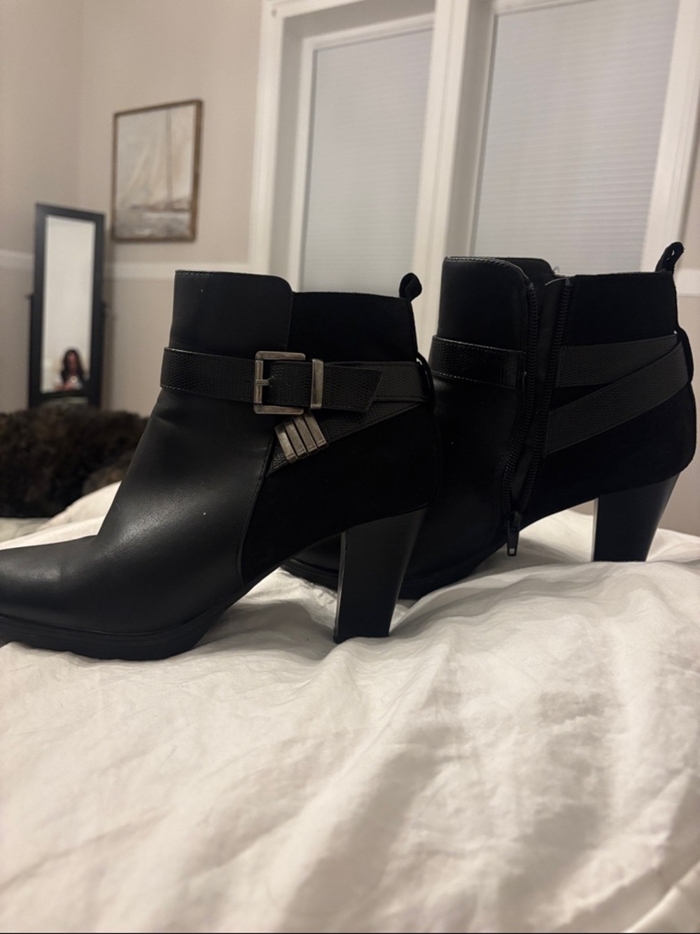 Women's Black Ankle Boots with Buckle Detail